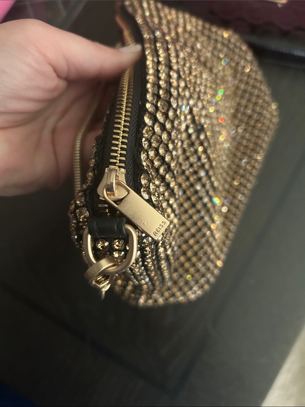REISS Leah Crystal Bracelet Pouch Bag in Gold - Picture 6 of 12